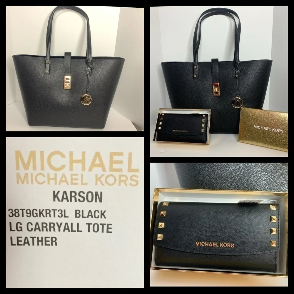 Michael Kors Black Leather Bag & Wallet Set Karson